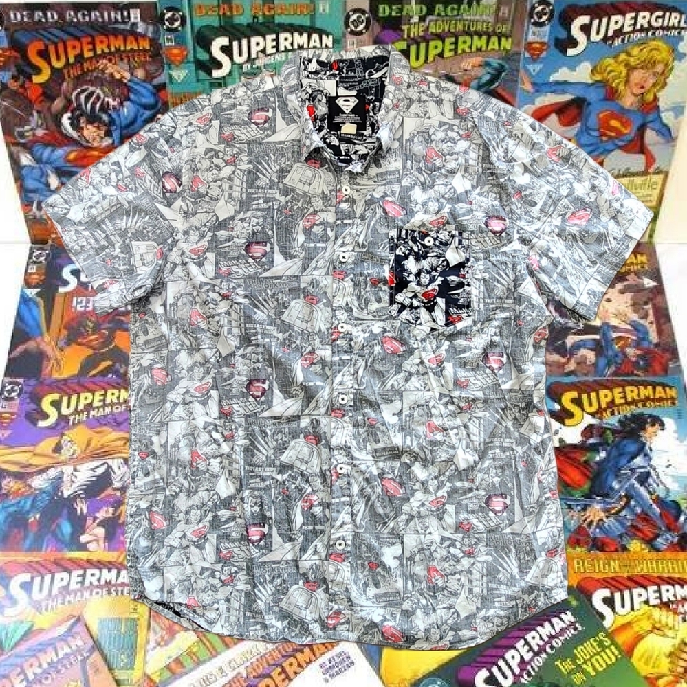 DC Comics Superman All Over Print Men’s Button-down Shirt Size 2XL